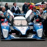 LeMans Spa 2010-63  De winnende auto met startnummer 3 van Team Peugeot Total met de Peugeot 908 HDi-FAP van Pedro Lamy (PRT), Sébastien Bourdais (FRA) en Simon Pagenaud (FRA) wordt naar de technische keuring gebracht. : 1000 km, Belgie, LeMans series, Spa Francorchamps